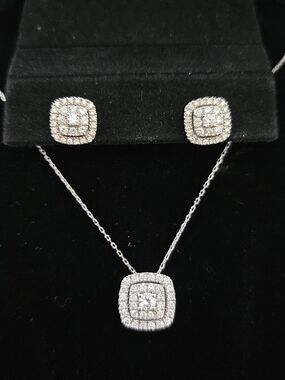Neil Lane- 14K White Gold And Diamond-  Pendant Necklace and Stud Earrings Set